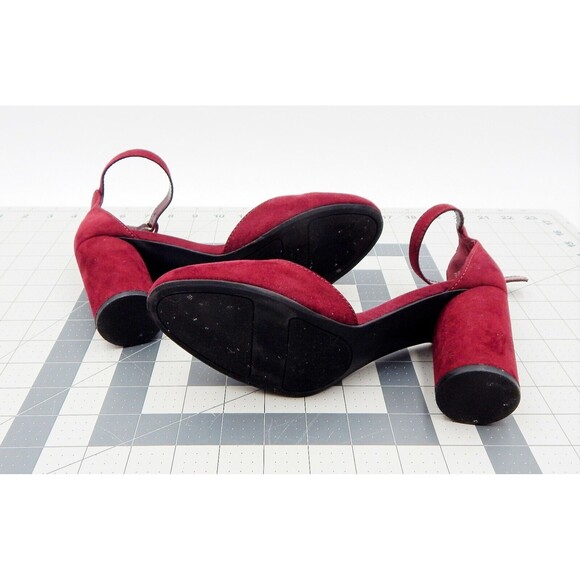 LC Lauren Conrad Hydrangea Women’s Ankle Strap High Heel Wine Faux Suede Size 8M - Picture 8 of 10